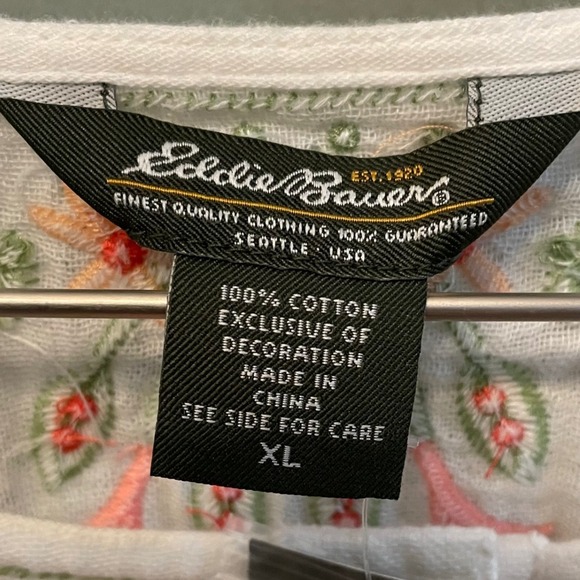 NEW‎ Eddie Bauer Embroidered Gauze Tunic Top White Coastal Boho Cottage Lagen XL - Picture 8 of 9
